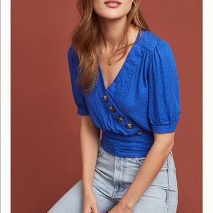 Maeve blue crop top from Anthropologie